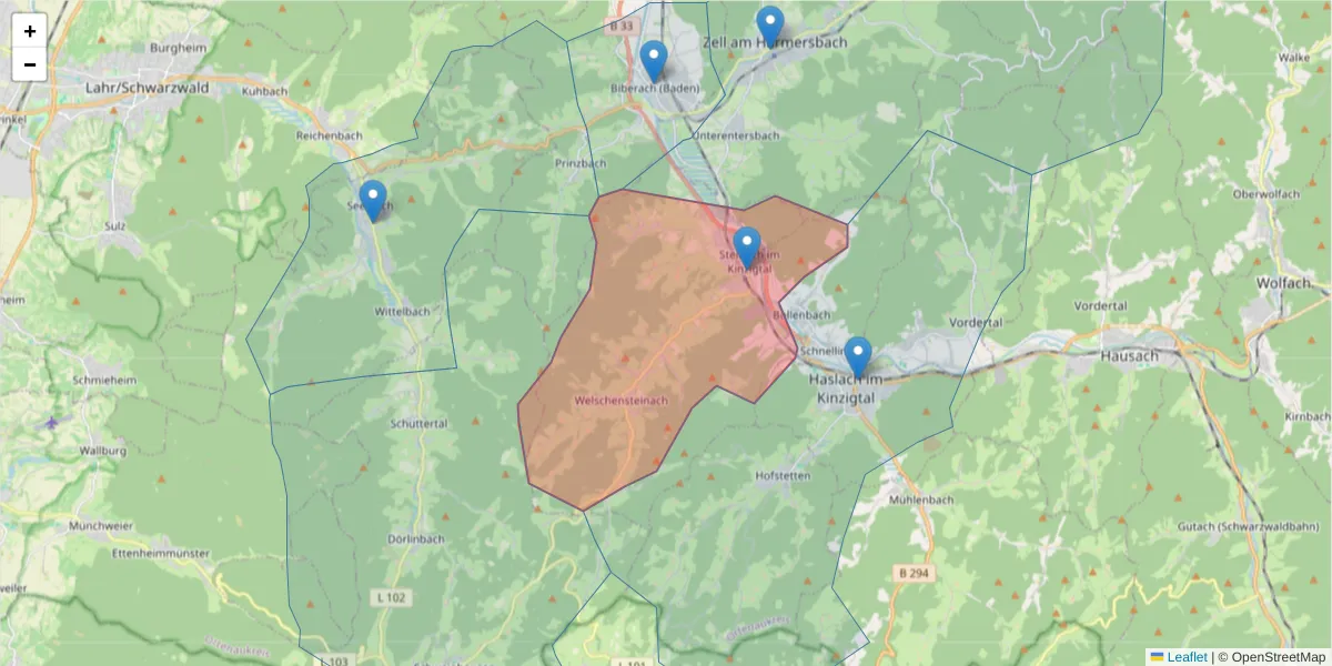 Karte des Postleitzahlen Bereichs  und der umliegenden Postleitzahlen in Deutschland