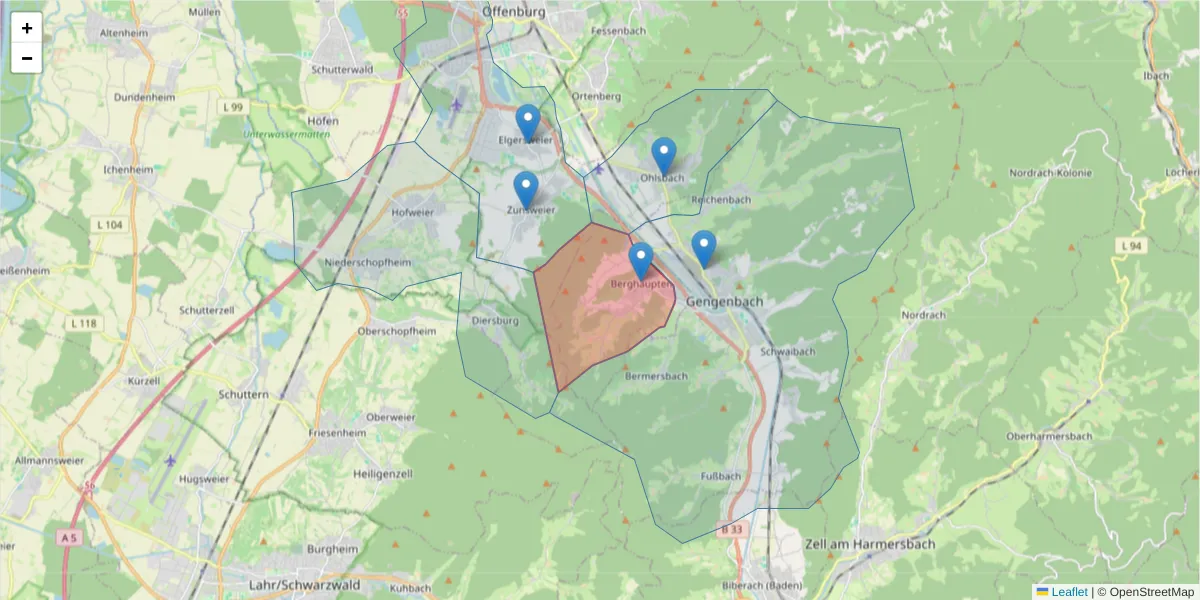 Karte des Postleitzahlen Bereichs  und der umliegenden Postleitzahlen in Deutschland
