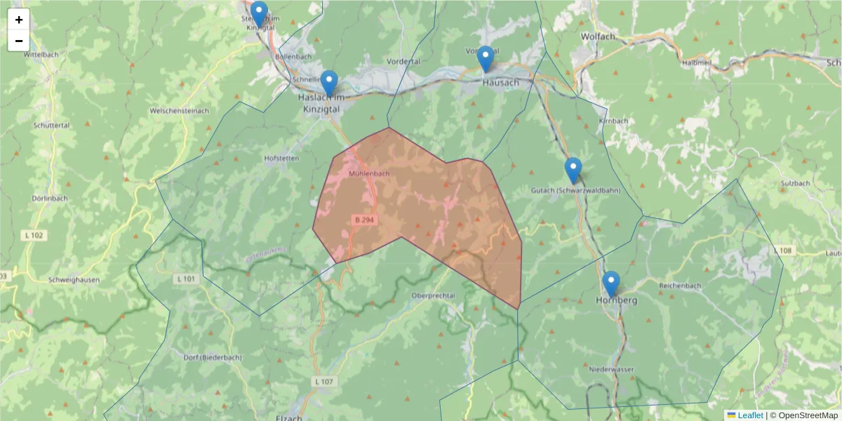 Karte des Postleitzahlen Bereichs  und der umliegenden Postleitzahlen in Deutschland