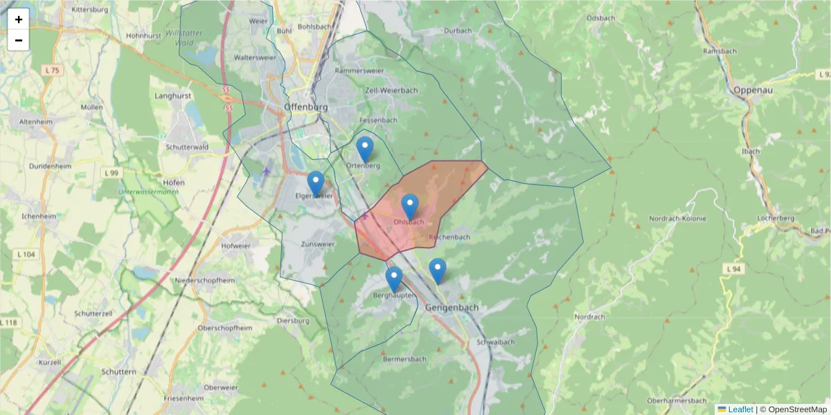 Karte des Postleitzahlen Bereichs  und der umliegenden Postleitzahlen in Deutschland