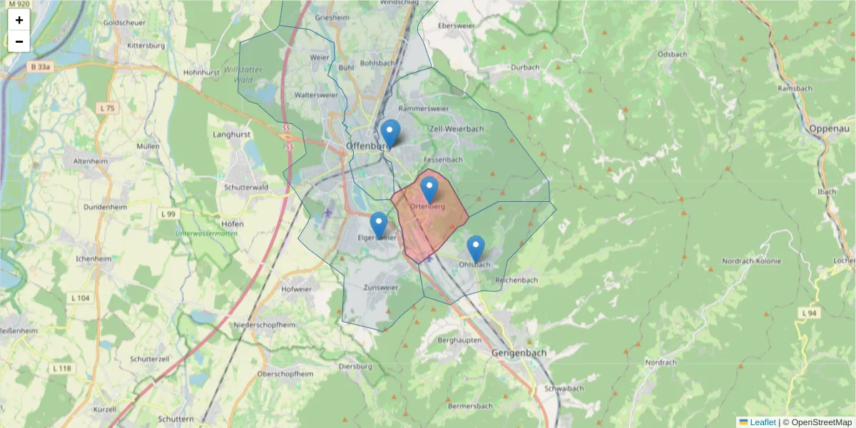 Karte des Postleitzahlen Bereichs  und der umliegenden Postleitzahlen in Deutschland