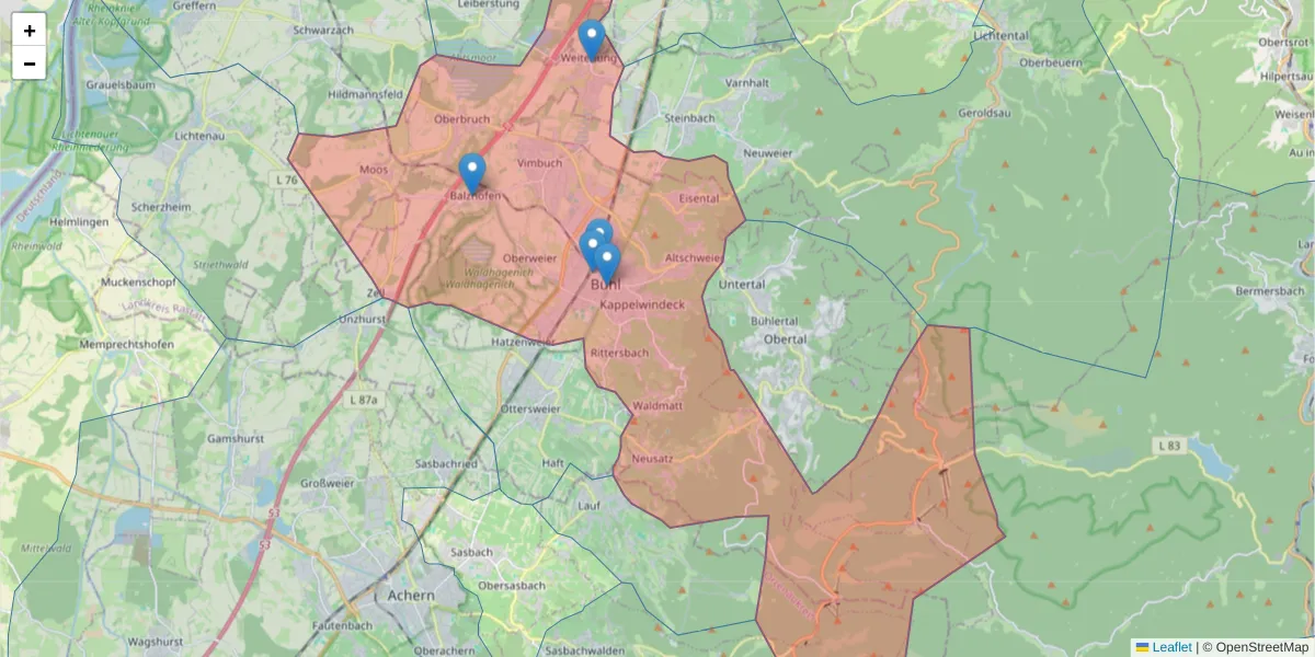 Karte des Postleitzahlen Bereichs  und der umliegenden Postleitzahlen in Deutschland
