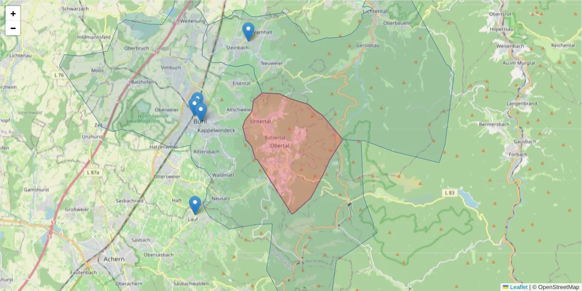 Karte des Postleitzahlen Bereichs  und der umliegenden Postleitzahlen in Deutschland