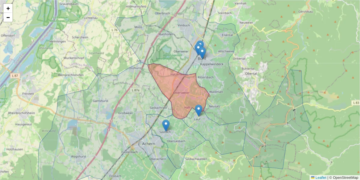Karte des Postleitzahlen Bereichs  und der umliegenden Postleitzahlen in Deutschland