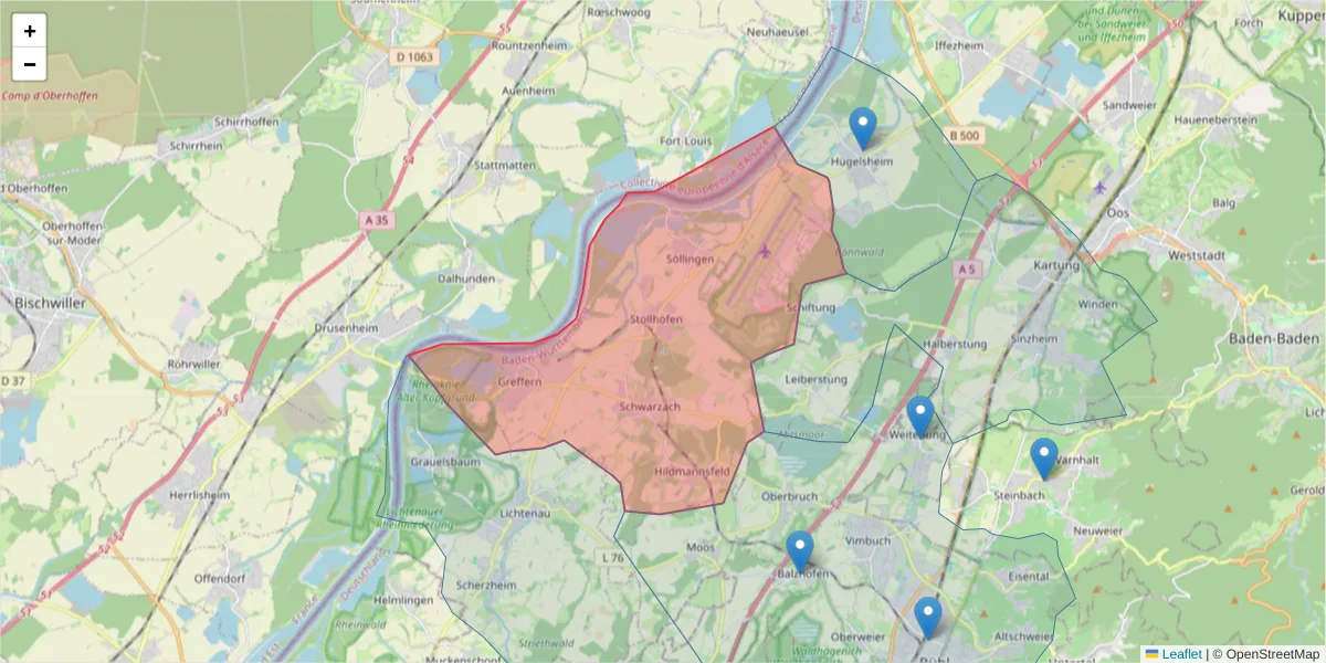 Karte des Postleitzahlen Bereichs  und der umliegenden Postleitzahlen in Deutschland