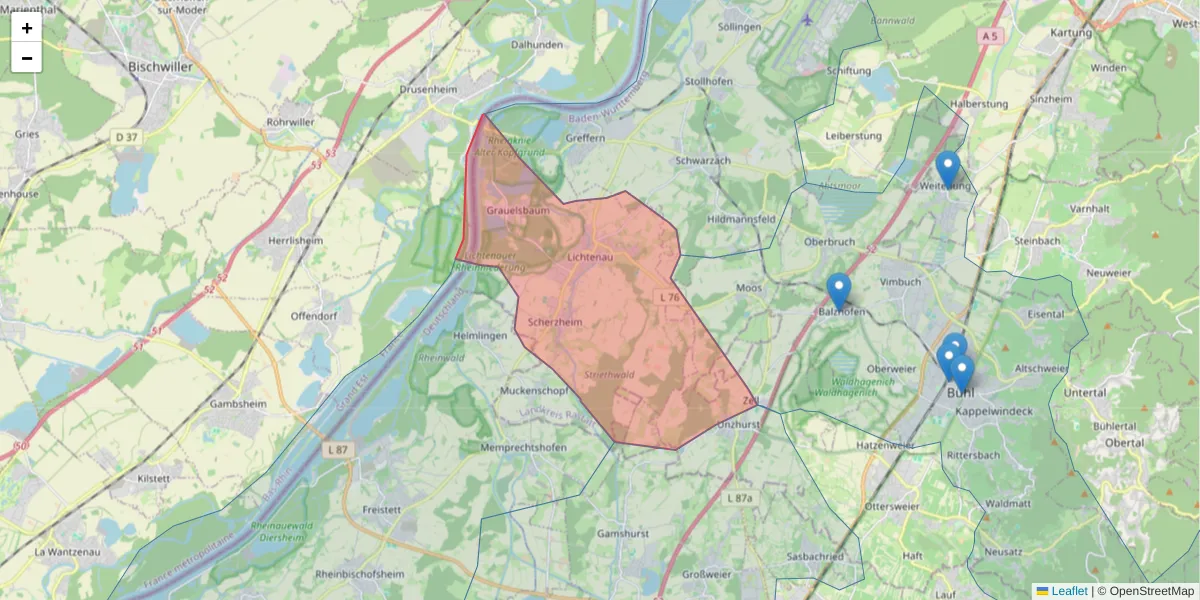 Karte des Postleitzahlen Bereichs  und der umliegenden Postleitzahlen in Deutschland