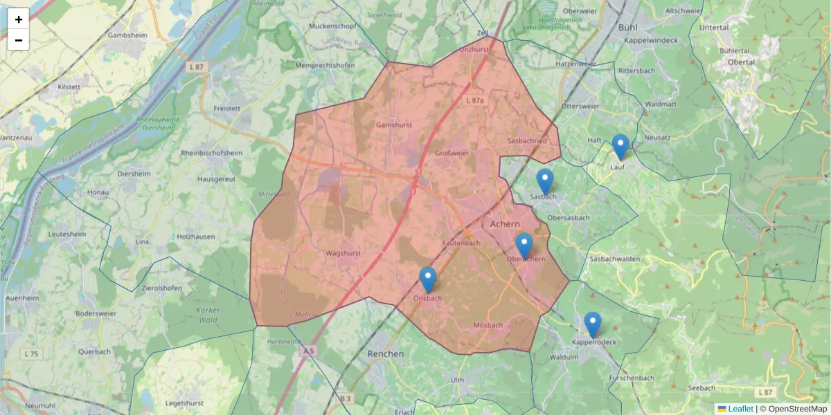 Karte des Postleitzahlen Bereichs  und der umliegenden Postleitzahlen in Deutschland