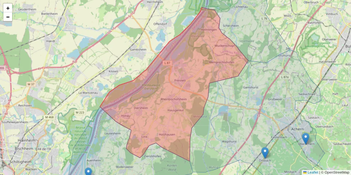 Karte des Postleitzahlen Bereichs  und der umliegenden Postleitzahlen in Deutschland