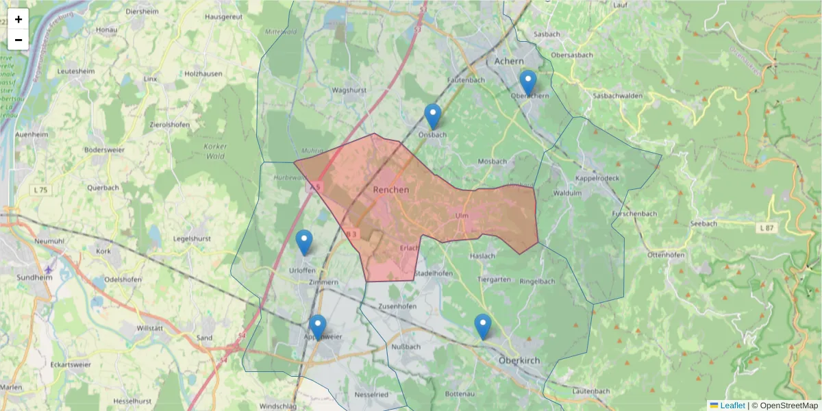 Karte des Postleitzahlen Bereichs  und der umliegenden Postleitzahlen in Deutschland