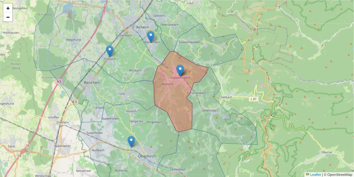 Karte des Postleitzahlen Bereichs  und der umliegenden Postleitzahlen in Deutschland