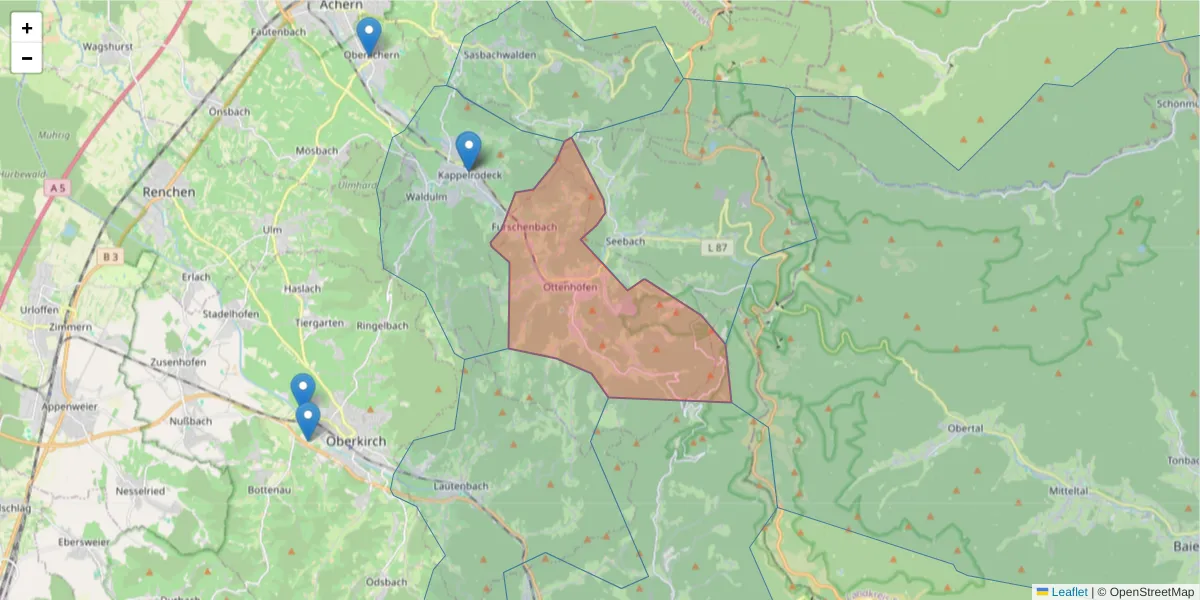 Karte des Postleitzahlen Bereichs  und der umliegenden Postleitzahlen in Deutschland