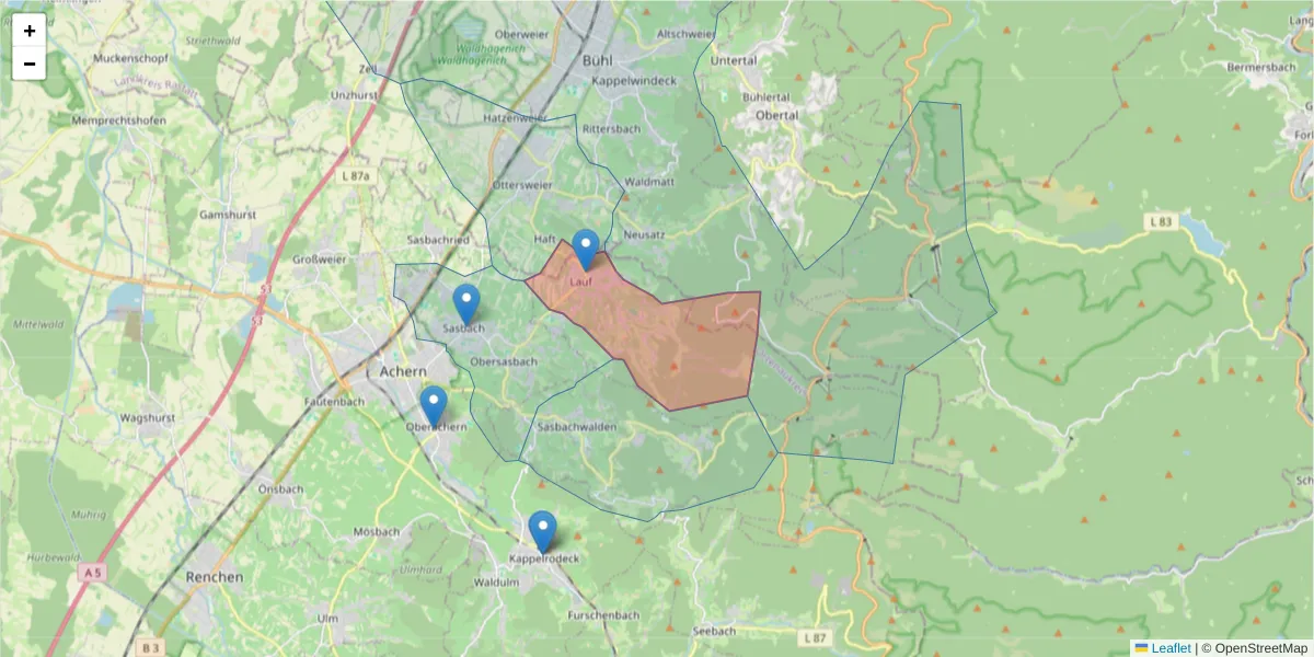 Karte des Postleitzahlen Bereichs  und der umliegenden Postleitzahlen in Deutschland