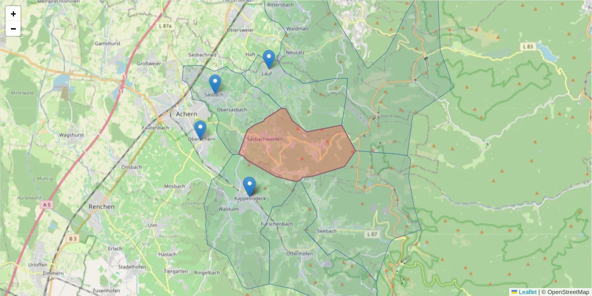 Karte des Postleitzahlen Bereichs  und der umliegenden Postleitzahlen in Deutschland