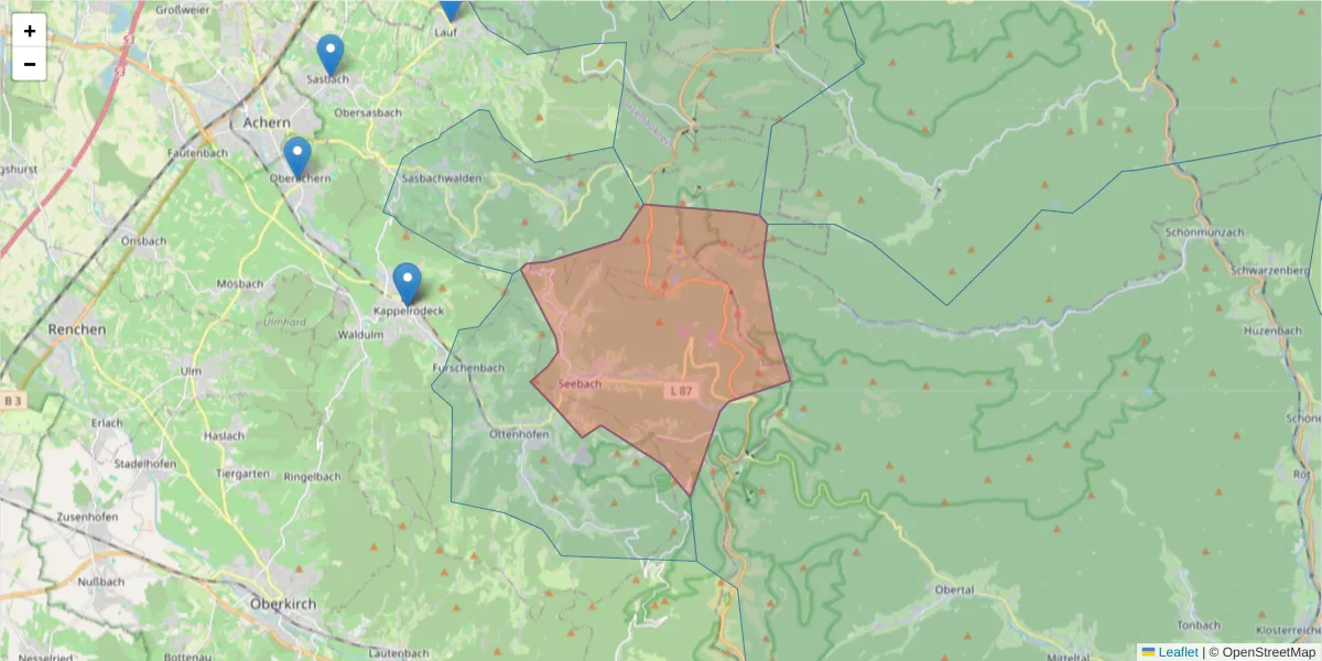 Karte des Postleitzahlen Bereichs  und der umliegenden Postleitzahlen in Deutschland