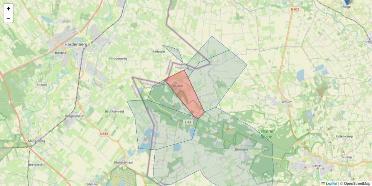 Karte des Postleitzahlen Bereichs  und der umliegenden Postleitzahlen in Deutschland