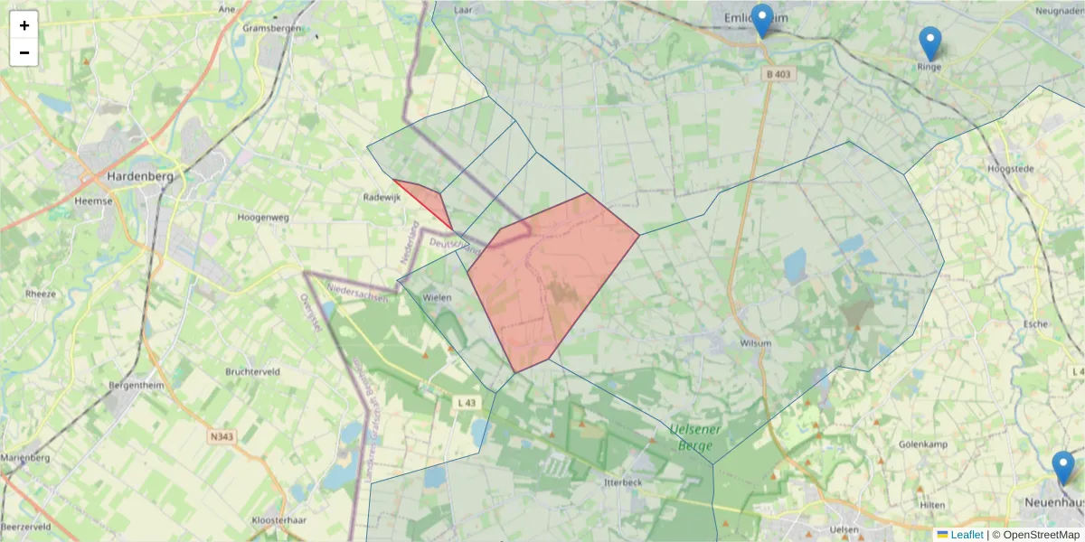 Karte des Postleitzahlen Bereichs  und der umliegenden Postleitzahlen in Deutschland