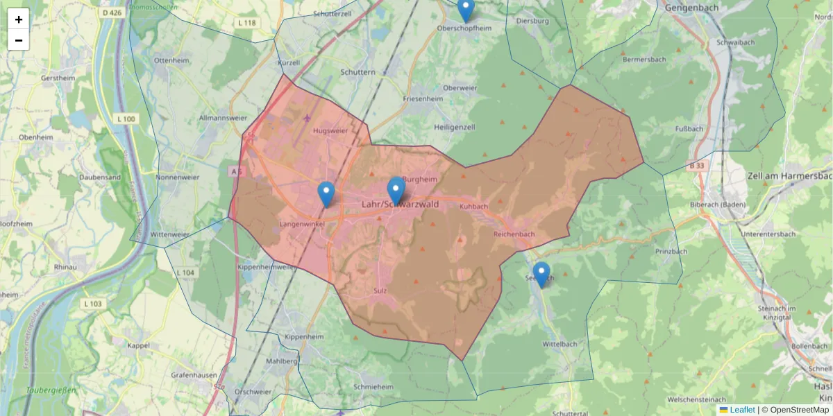 Karte des Postleitzahlen Bereichs  und der umliegenden Postleitzahlen in Deutschland