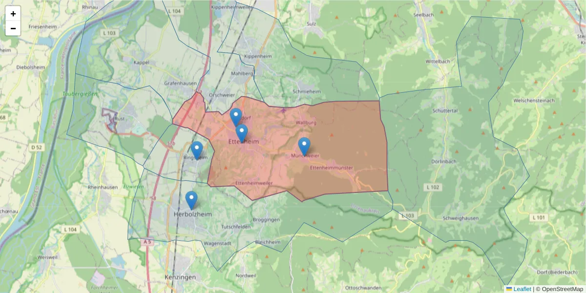 Karte des Postleitzahlen Bereichs  und der umliegenden Postleitzahlen in Deutschland