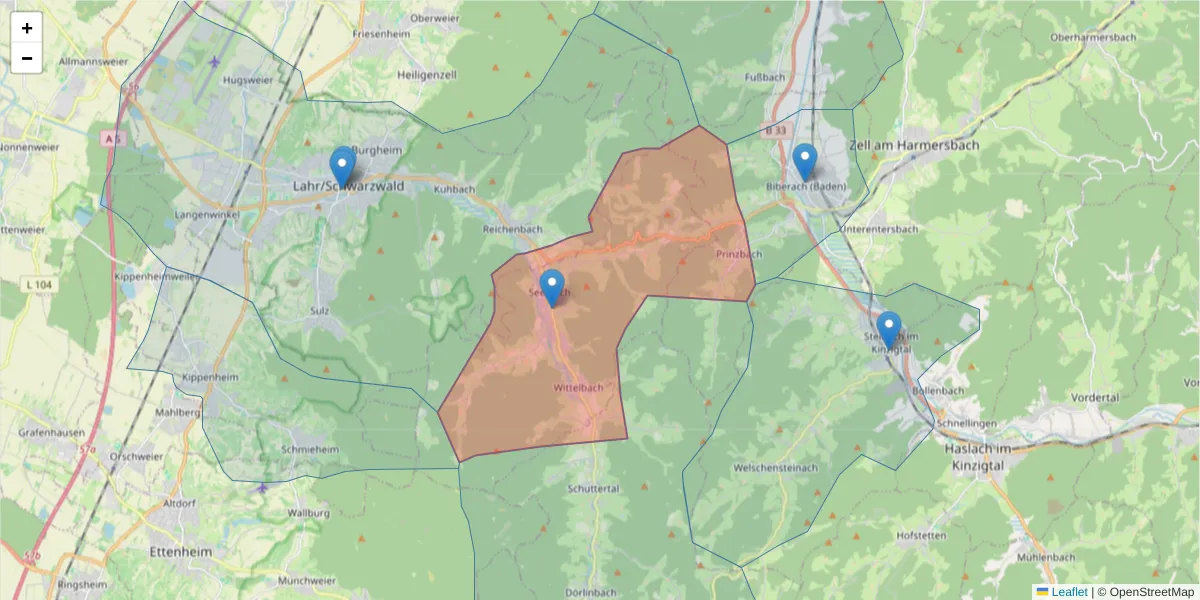 Karte des Postleitzahlen Bereichs  und der umliegenden Postleitzahlen in Deutschland