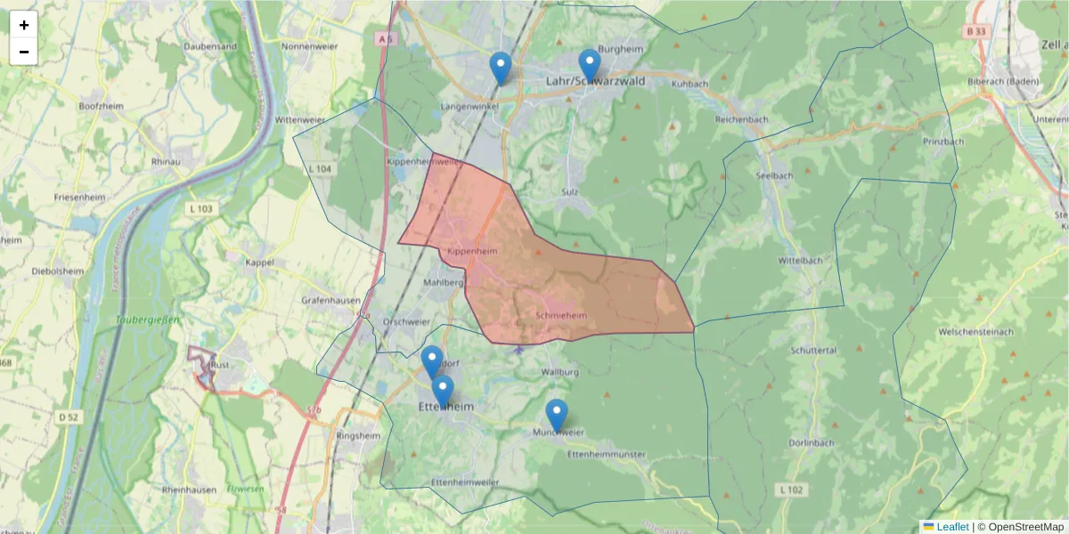 Karte des Postleitzahlen Bereichs  und der umliegenden Postleitzahlen in Deutschland