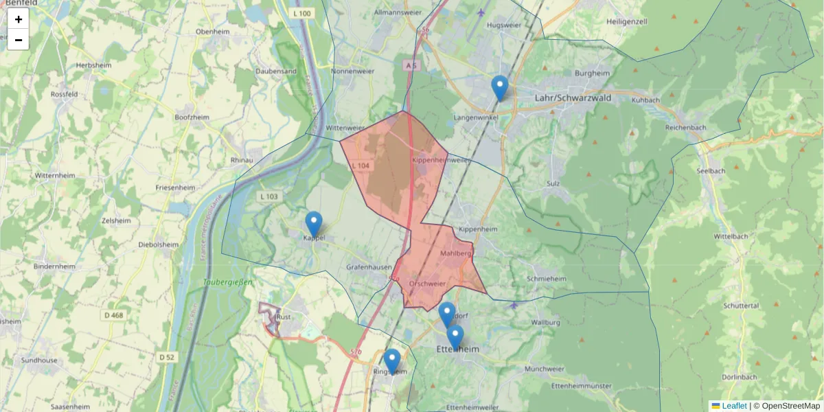 Karte des Postleitzahlen Bereichs  und der umliegenden Postleitzahlen in Deutschland