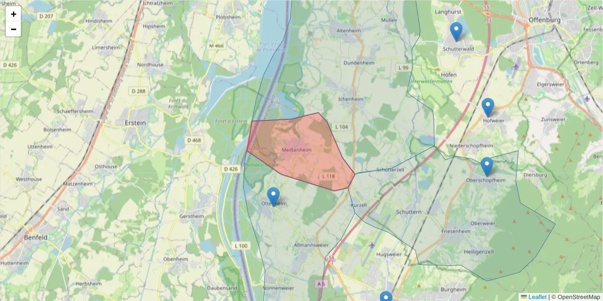 Karte des Postleitzahlen Bereichs  und der umliegenden Postleitzahlen in Deutschland