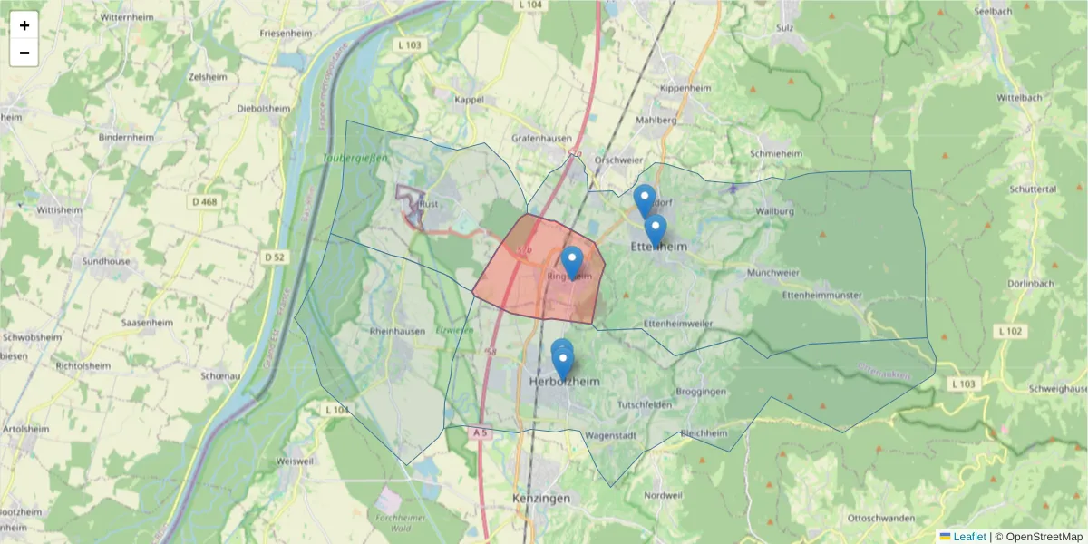 Karte des Postleitzahlen Bereichs  und der umliegenden Postleitzahlen in Deutschland