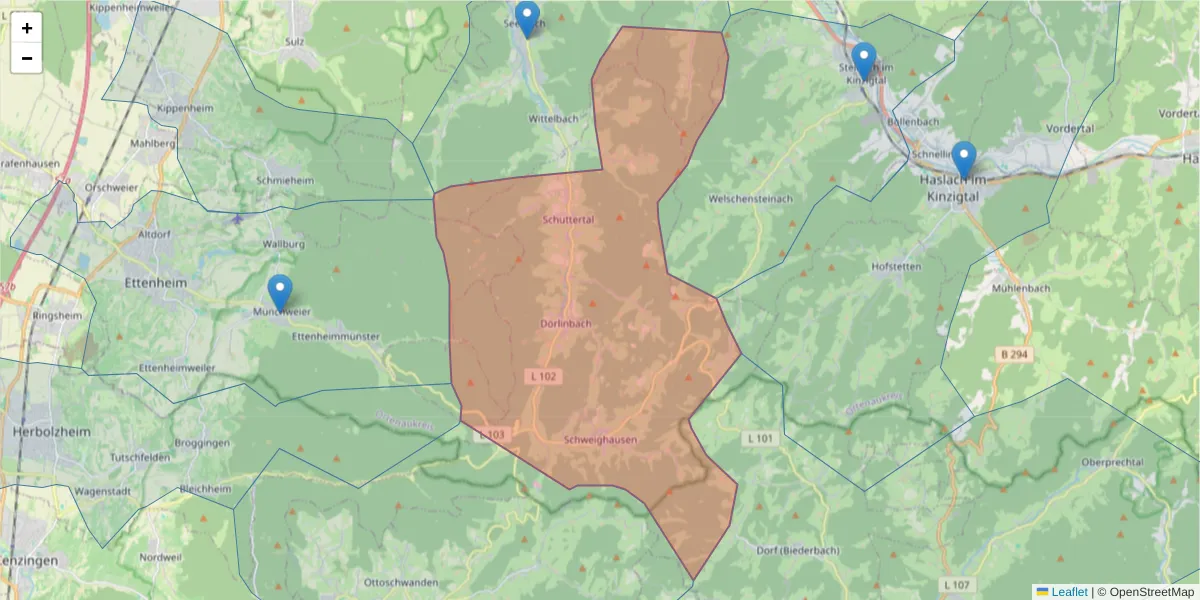 Karte des Postleitzahlen Bereichs  und der umliegenden Postleitzahlen in Deutschland