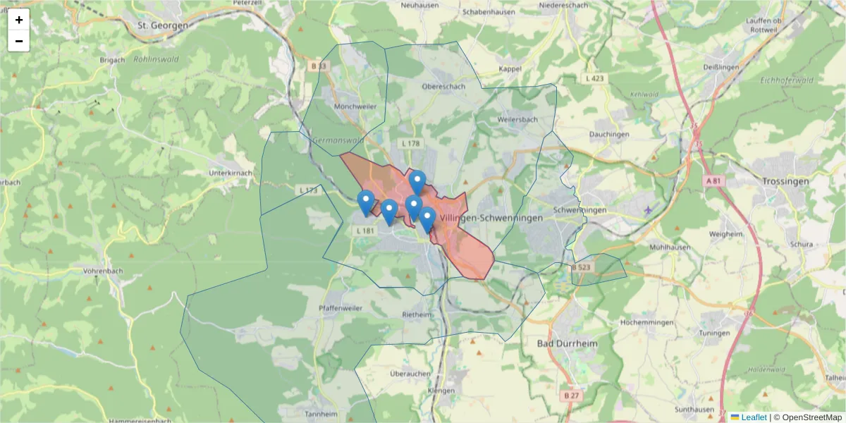 Karte des Postleitzahlen Bereichs  und der umliegenden Postleitzahlen in Deutschland