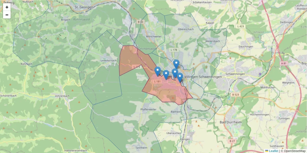 Karte des Postleitzahlen Bereichs  und der umliegenden Postleitzahlen in Deutschland