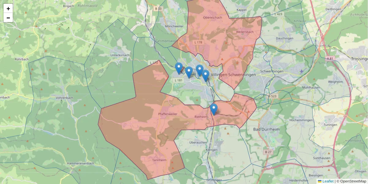 Karte des Postleitzahlen Bereichs  und der umliegenden Postleitzahlen in Deutschland