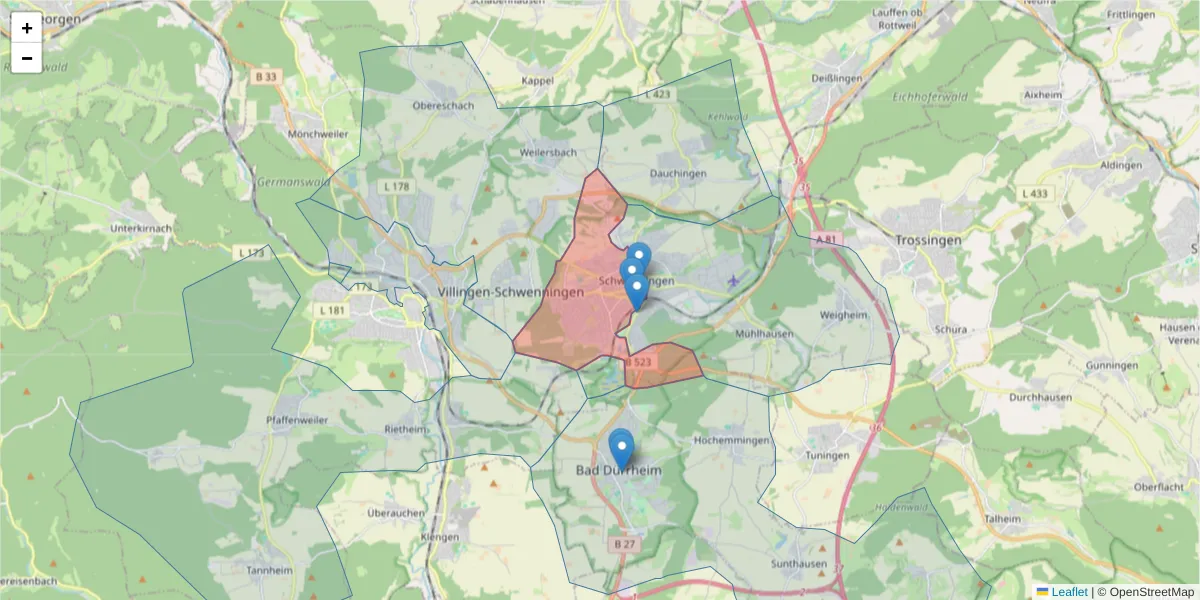 Karte des Postleitzahlen Bereichs  und der umliegenden Postleitzahlen in Deutschland