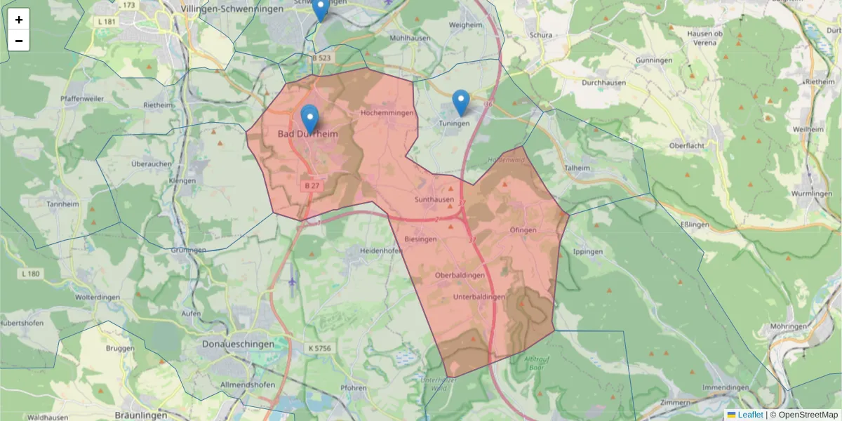 Karte des Postleitzahlen Bereichs  und der umliegenden Postleitzahlen in Deutschland