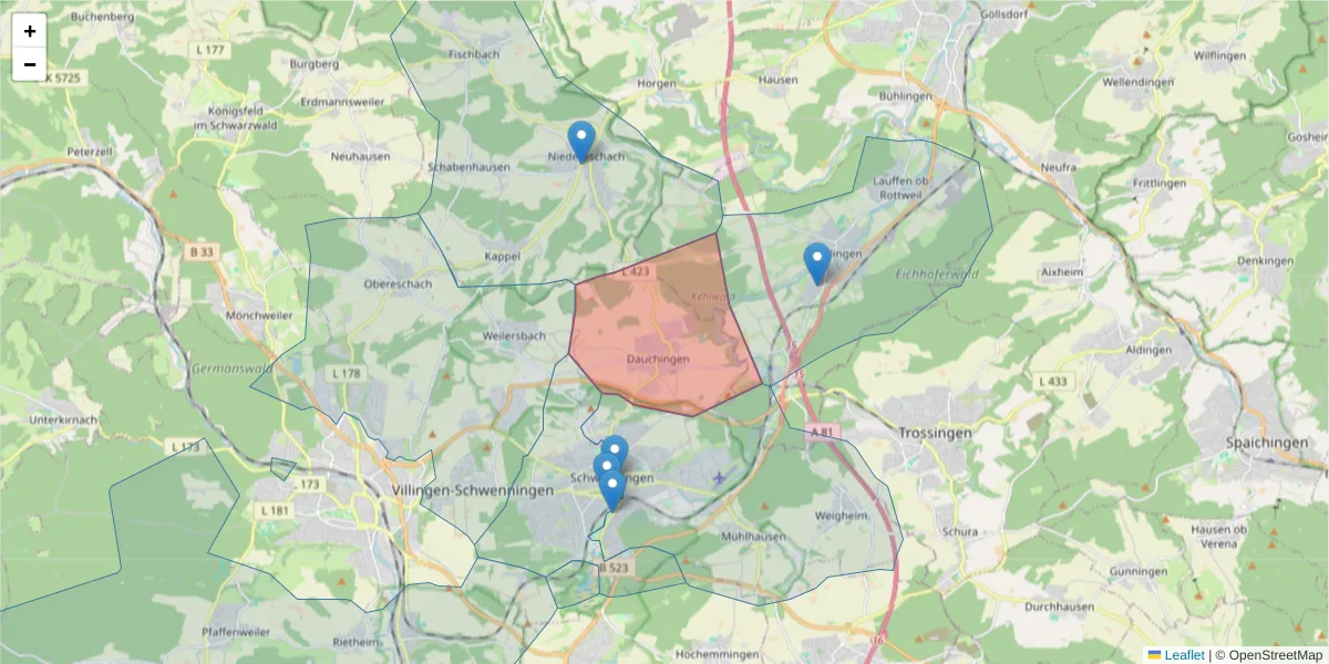 Karte des Postleitzahlen Bereichs  und der umliegenden Postleitzahlen in Deutschland