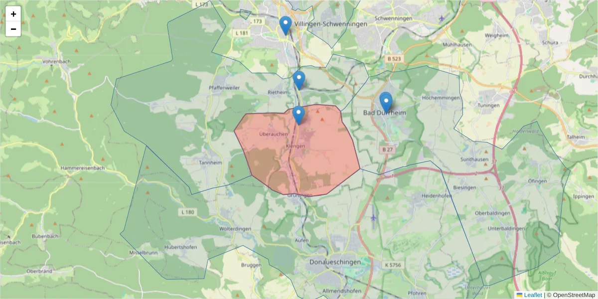 Karte des Postleitzahlen Bereichs  und der umliegenden Postleitzahlen in Deutschland