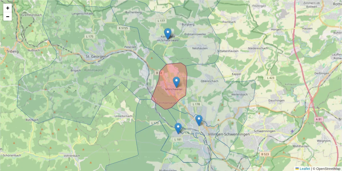 Karte des Postleitzahlen Bereichs  und der umliegenden Postleitzahlen in Deutschland