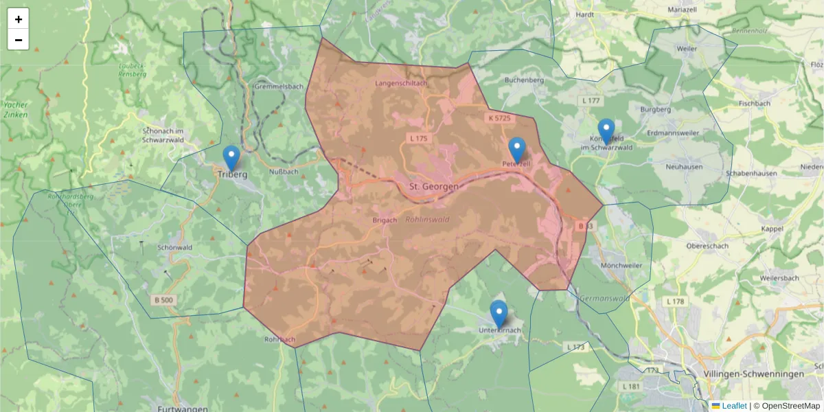 Karte des Postleitzahlen Bereichs  und der umliegenden Postleitzahlen in Deutschland