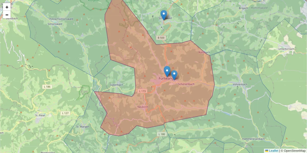 Karte des Postleitzahlen Bereichs  und der umliegenden Postleitzahlen in Deutschland