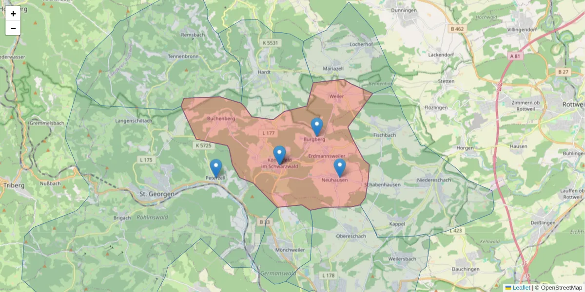 Karte des Postleitzahlen Bereichs  und der umliegenden Postleitzahlen in Deutschland
