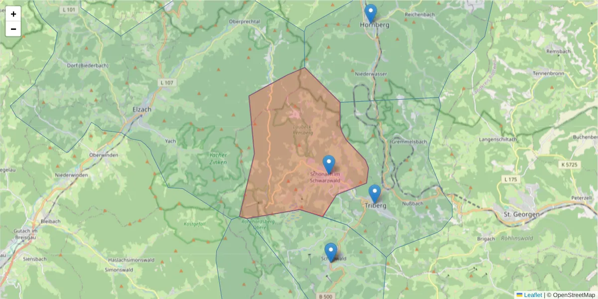 Karte des Postleitzahlen Bereichs  und der umliegenden Postleitzahlen in Deutschland