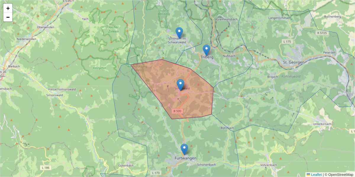 Karte des Postleitzahlen Bereichs  und der umliegenden Postleitzahlen in Deutschland