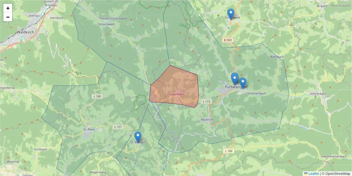 Karte des Postleitzahlen Bereichs  und der umliegenden Postleitzahlen in Deutschland