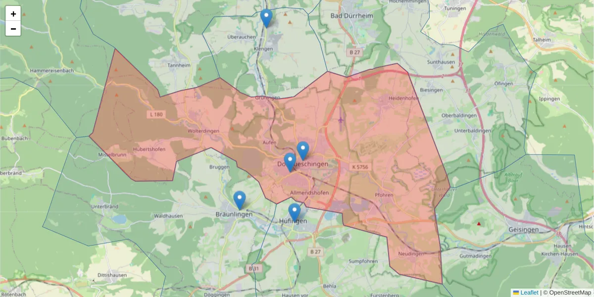 Karte des Postleitzahlen Bereichs  und der umliegenden Postleitzahlen in Deutschland