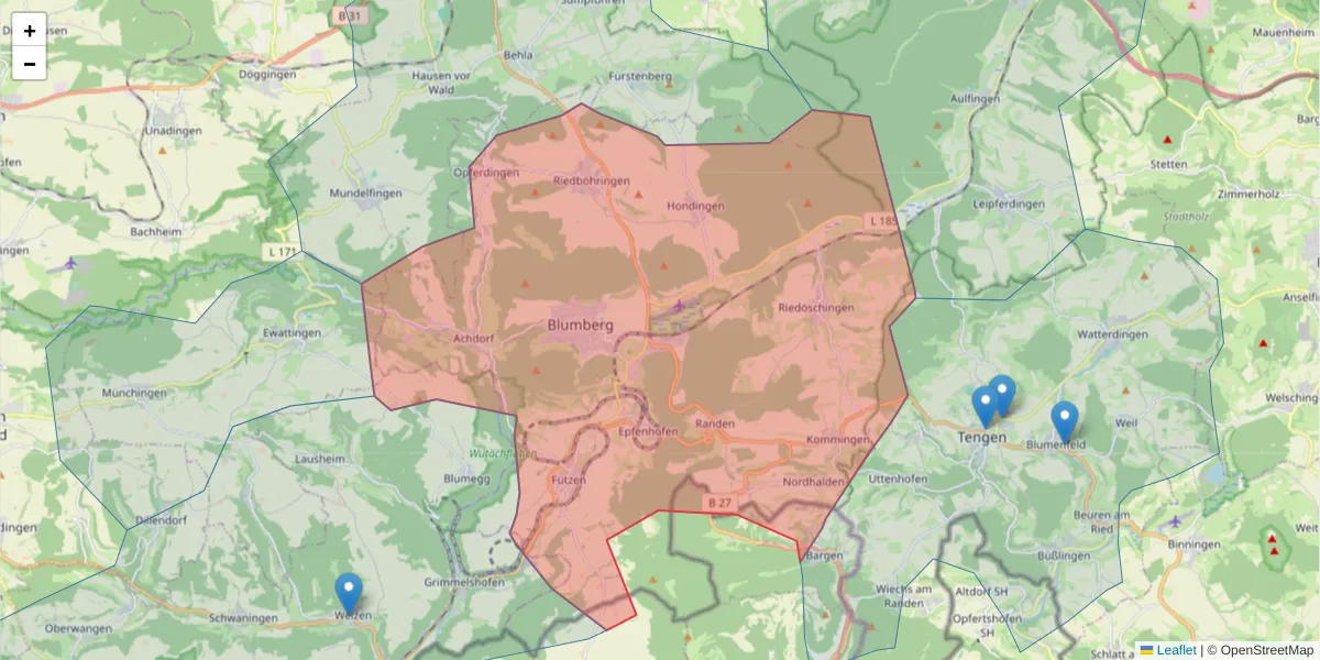 Karte des Postleitzahlen Bereichs  und der umliegenden Postleitzahlen in Deutschland