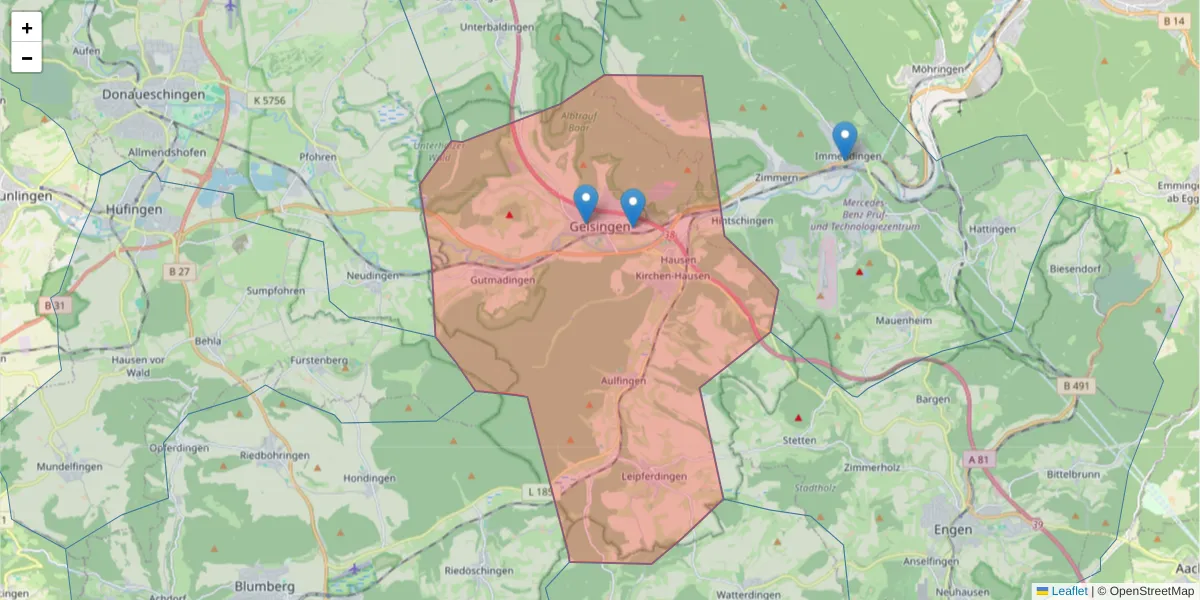 Karte des Postleitzahlen Bereichs  und der umliegenden Postleitzahlen in Deutschland