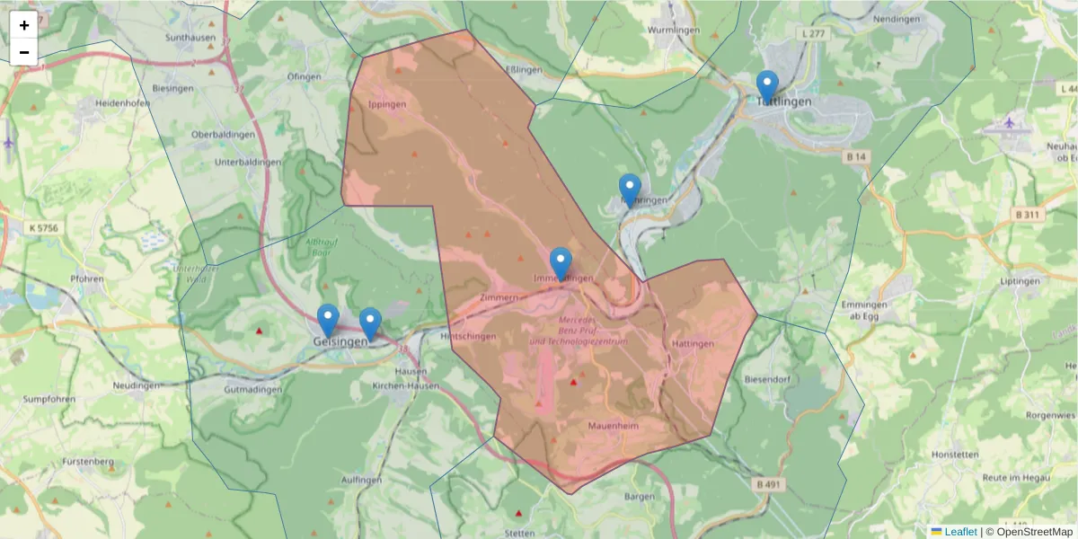 Karte des Postleitzahlen Bereichs  und der umliegenden Postleitzahlen in Deutschland