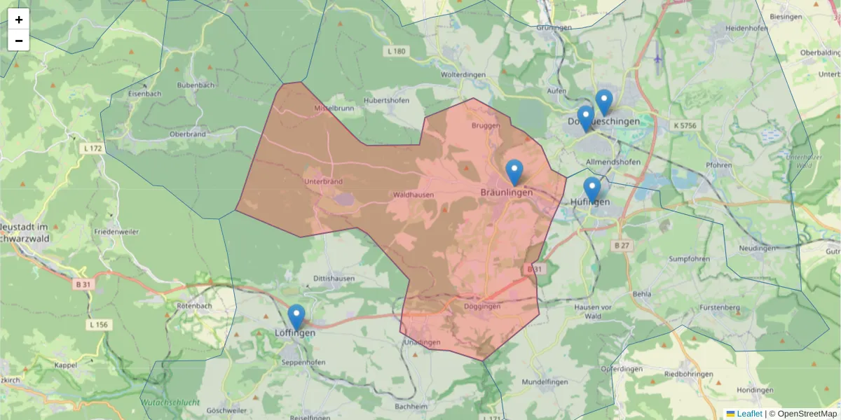 Karte des Postleitzahlen Bereichs  und der umliegenden Postleitzahlen in Deutschland