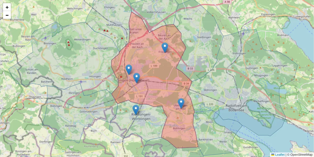 Karte des Postleitzahlen Bereichs  und der umliegenden Postleitzahlen in Deutschland