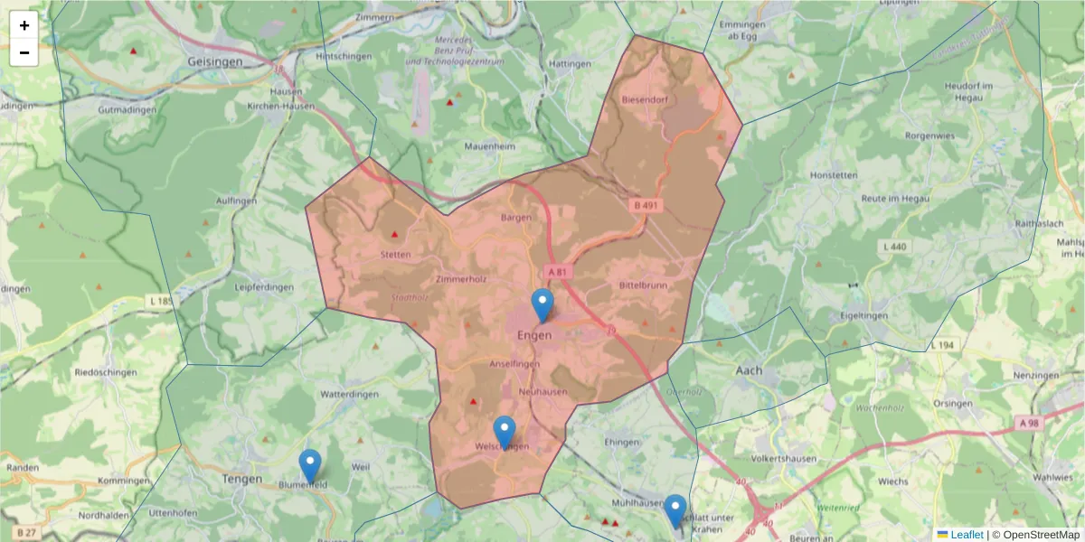 Karte des Postleitzahlen Bereichs  und der umliegenden Postleitzahlen in Deutschland