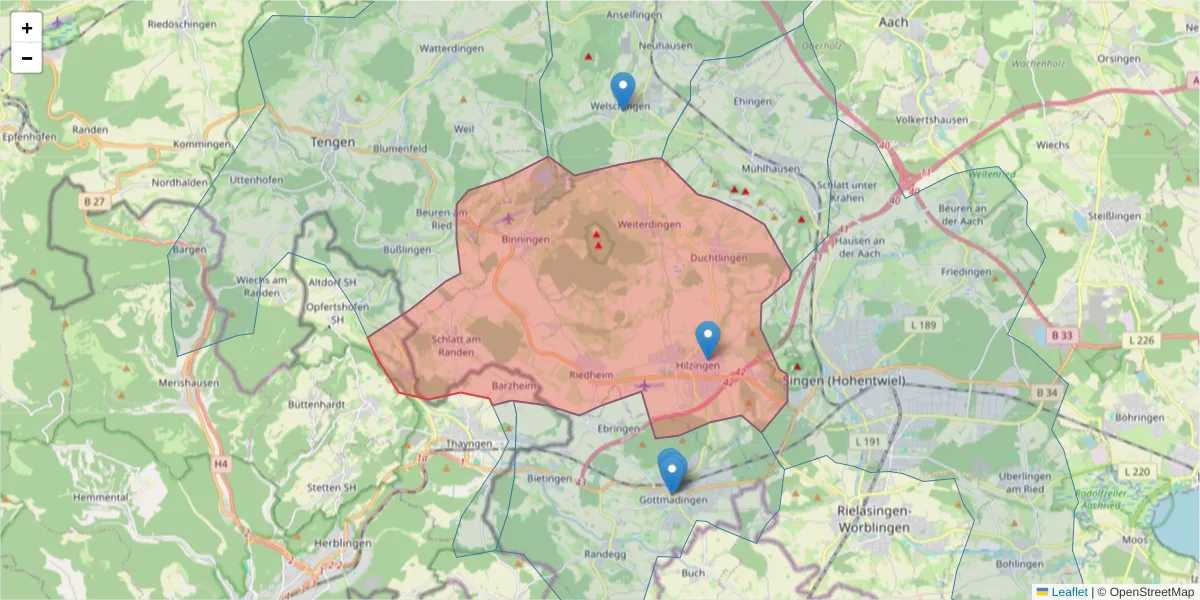 Karte des Postleitzahlen Bereichs  und der umliegenden Postleitzahlen in Deutschland